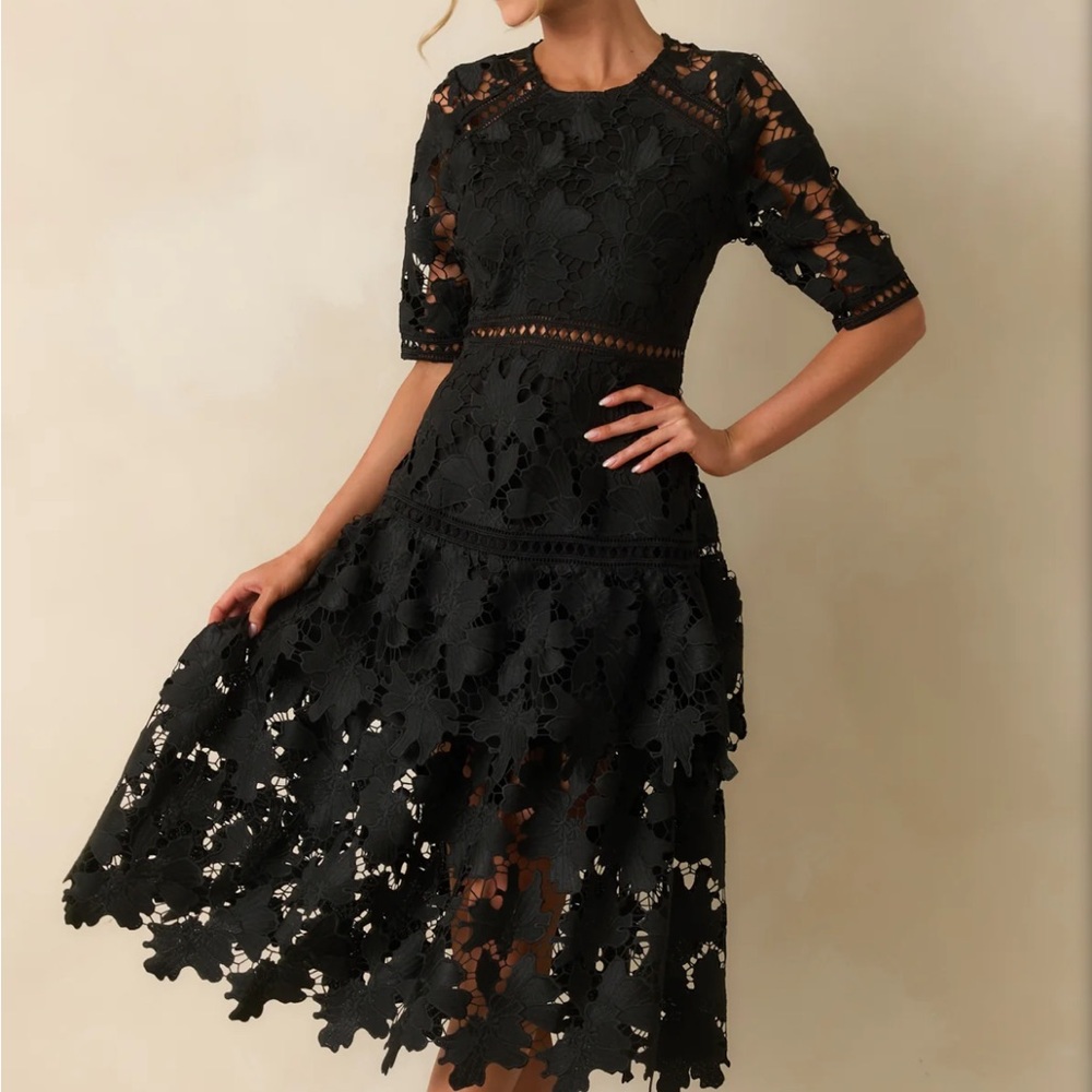 Red Dress Boutique Black Lace Midi Dress - Picture 2 of 3